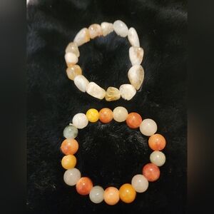 Glass Beaded Sturdy Elastic Bracelets Tan Brown Cream Colorway Boho Minimalist